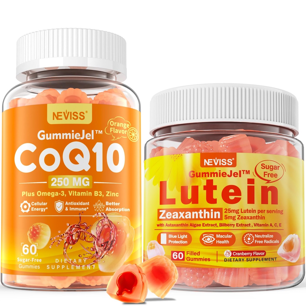 NEVISS 无糖CoQ10 Gummys 60 + Lutein Gummys 60 count