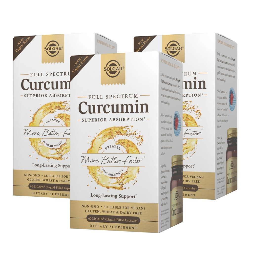 Solgar Full Spectrum Crucumin - 60 Licaps, 包 3 - 高级吸收 - 大脑,联合和免疫健康 - 非GMO, Vegan, Gluten Free, 奶制品 Free - 180 总服务