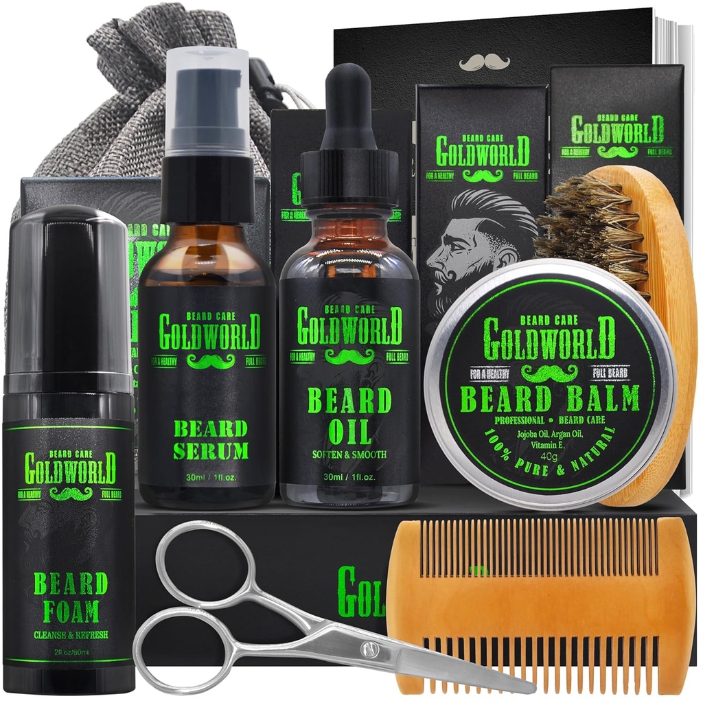 胡子 Kit Beard Grooming Kit w/Beard W/Beard Wash/Shampoo Beard Beard Oil Balm Brush 剪刀 包 e-Book 圣诞 储存 Stuffers 礼物 为男子设计