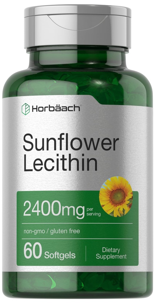 Horbäach 向日葵 Lecithin Softgel Capsules → 2400mg → 60 Pills → 自然发生磷脂 → Non-GMO, Gluten Free Supplements.
