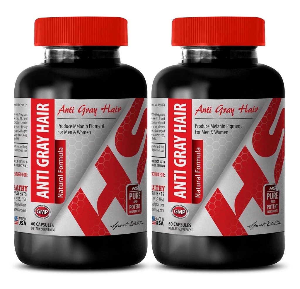 带网根的棕榈油(ANTI GRAY Heir NATURAL FORMULA) - 用于除发的补充,针对男女的抗灰毛的补充,灰毛的反向补充,毛的补充,2瓶120盖
