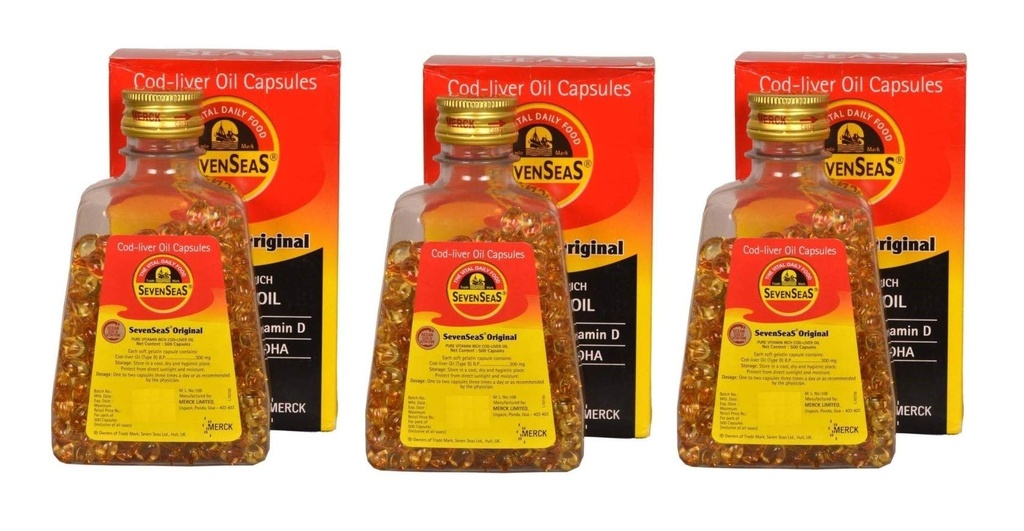 Senseas Cod Liver Oil 500 Softgel Capsules (Pack of 3) → 500 * 3=1500 Capsules → 纯维生素Rich → 最佳免疫健康,健康骨骼和肌肉饮食补充品