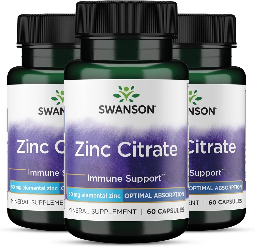 Swanson Zinc Citrate - 促进健康视野和免疫系统保健的矿物补充 -- -- 支持总体健康的自然公式 -- -- (60卡普勒,每包50毫克)