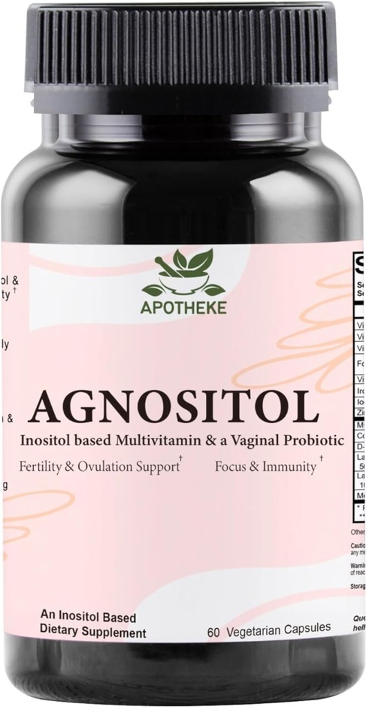 AGNOSITOL 产前维生素、带有SMART细菌的阴道避孕药、生育率、排卵和PCOS支持、荷蒙平衡和阴道健康补充剂。 伊诺西图醇 40:1,叶酸,维生素 D3 B6/1