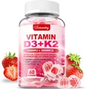 成人维生素D3 K2 补充剂 - 维生素D3 5000 IU + K2 200 mcg - VIT D3 K2 Gummys 配以钙600 mg 镁锌和维生素C 配给女性男性 - 支持B0ne,肌肉Immune