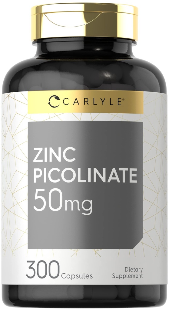 Carlyle Zinc Piclinate 50mg → 300 Capsules → 非 GMO 和 Gluten 免费补编