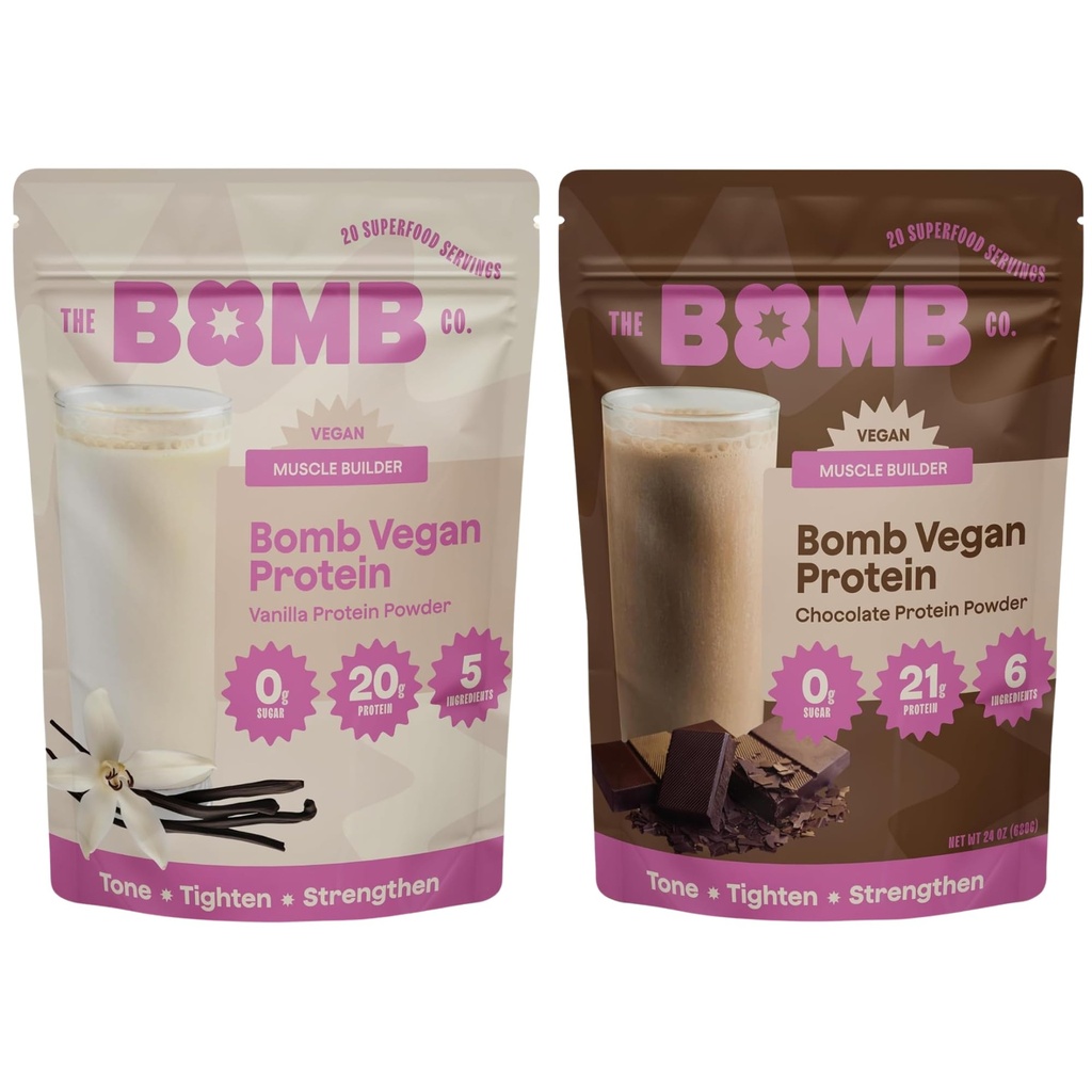 Blender Bombs 炸弹厂蛋白,巧克力和香草蛋白粉,配21克蛋白,氨基酸,零糖,皮亚蛋白,可可,奇亚种子,香草和蒙克水果,40Srvgs