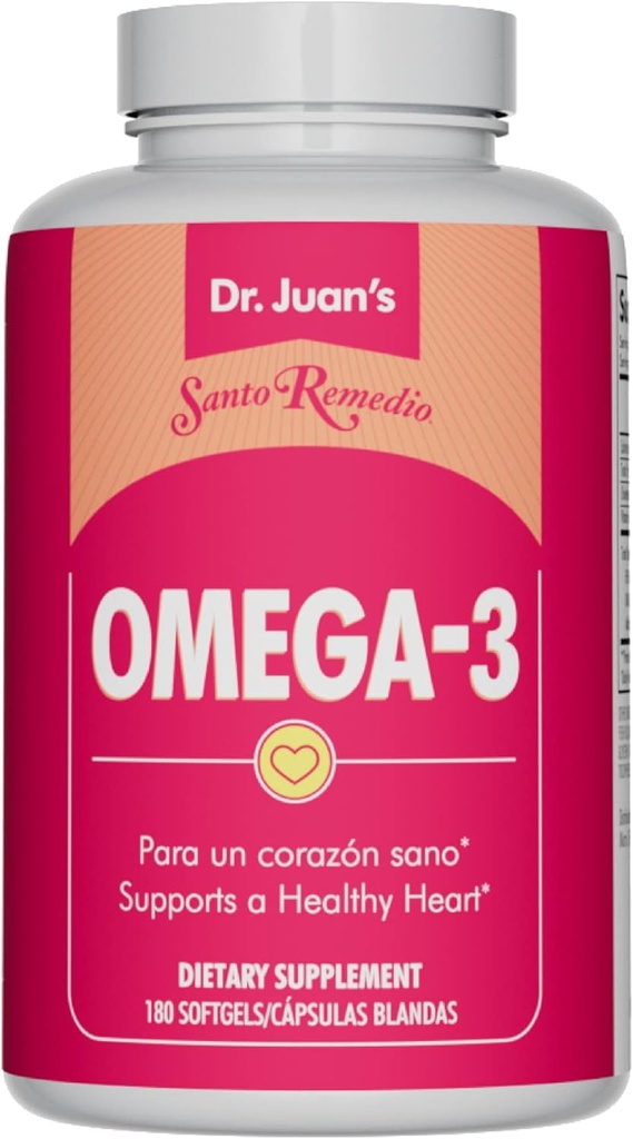 Santo Remedio Omega 3,支持心血管健康,饮食补充,无人工颜色,Omega-3脂肪酸总量2000毫克,180软胶,90剂