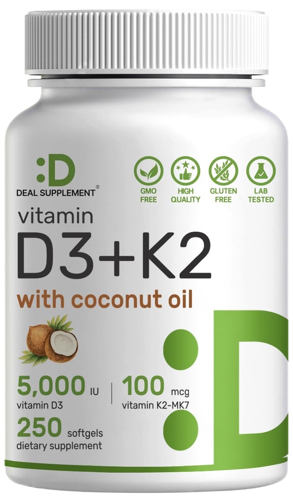 DEL供应维生素 D35,000 IU + K2 MK7 100mcg 软胶 → 2-in-1 复合物 維珍椰油 → 支持心,骨,牙齿和免疫健康 → 容易吞咽