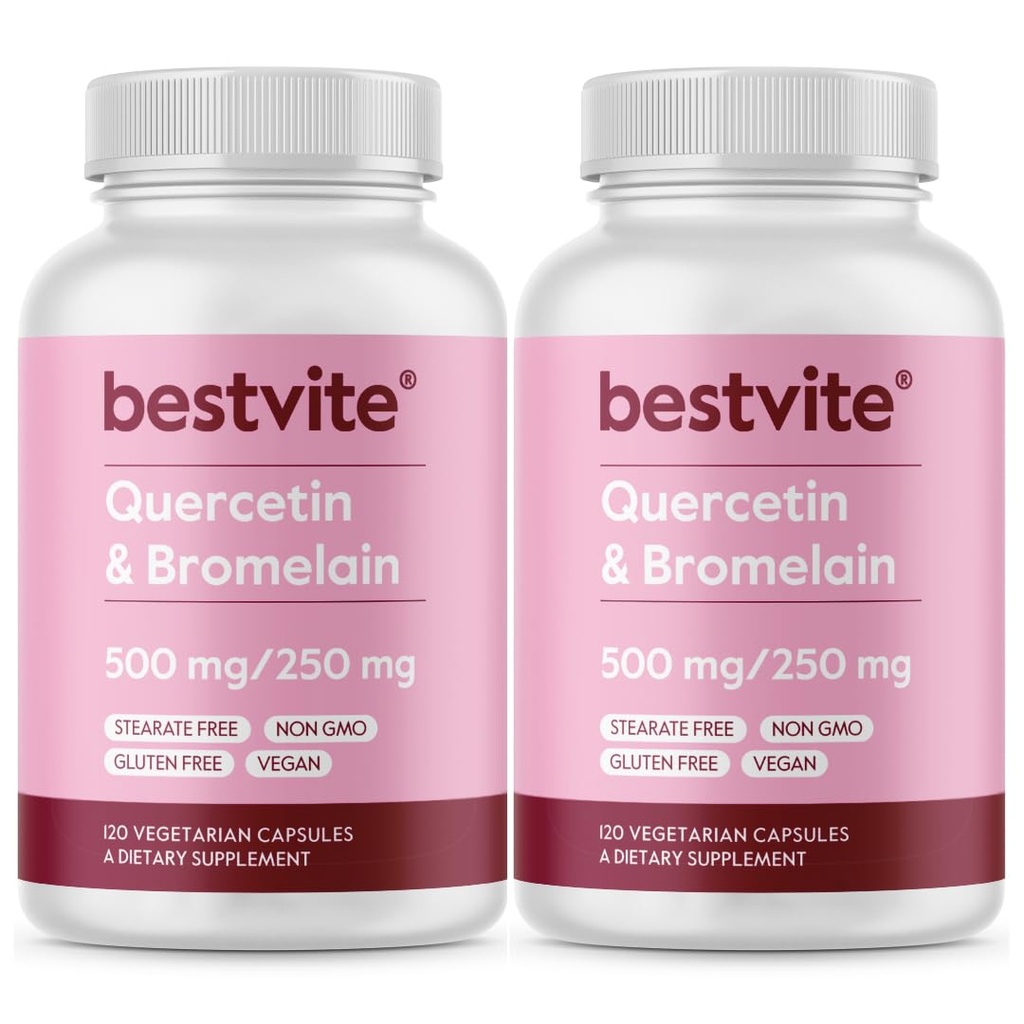 BESTVITE Quercetin with Bromelain 500mg/250mg (240 植物瓶装) (120 x2) - 无 Stearates - 无二氧化硅 - Vegan - 非 GMO - Gluten Free