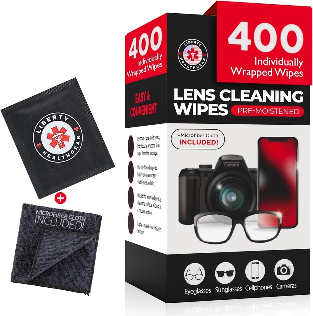 400 眼镜清理擦拭 + 微纤维 cloth for Eglass & Lens clean + 预调,单独包装, 减酒精配方 → 镜头擦擦 用于Eglass, Eglass, Lenses & Screen