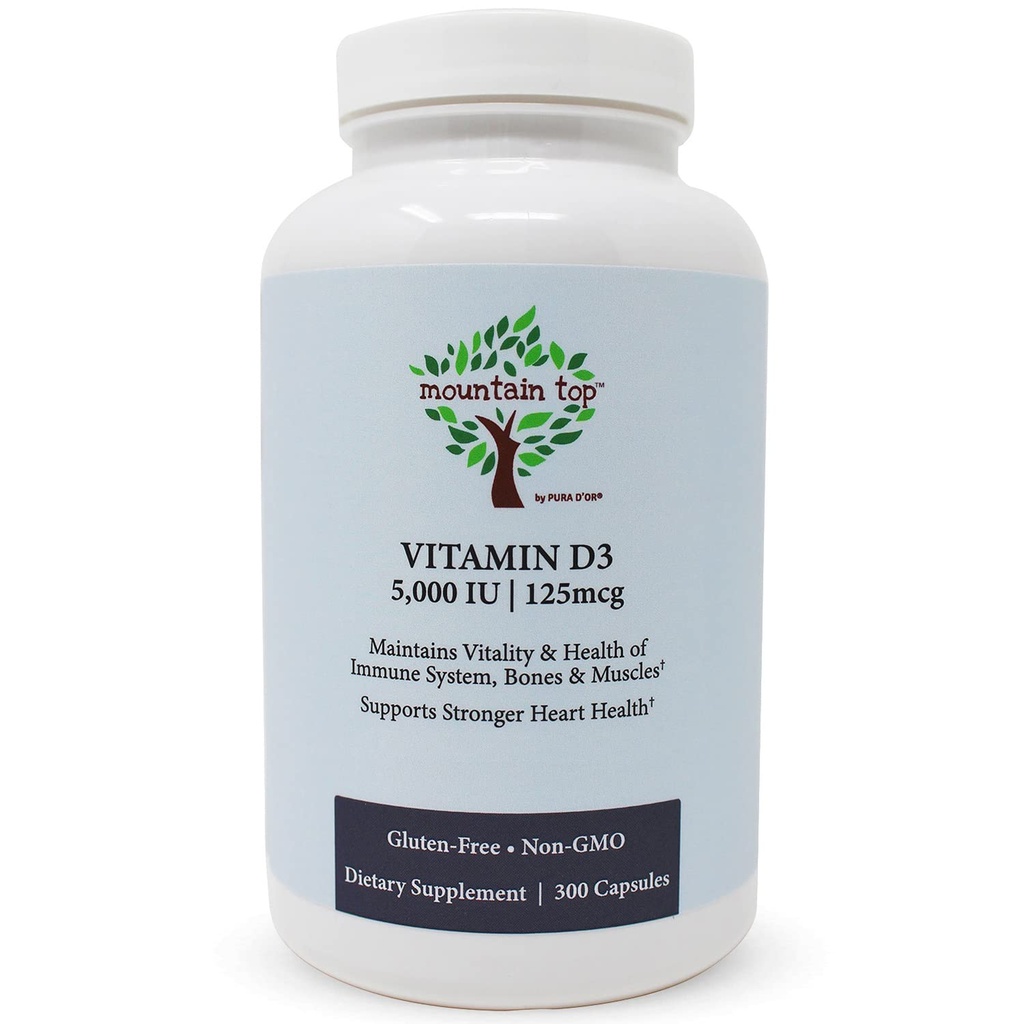 山地TOP维生素D35000 IU 125mcg Capsules (300个计数) 帮助支持免疫健康,强骨和牙齿,和肌肉功能 - 非GMO,无腺素