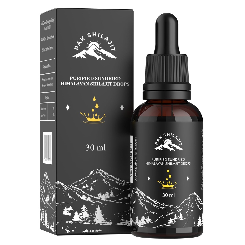 PakShilajit 孙干 喜马拉雅 Shilajit 液滴, 最高精度和有机金分 Shilajit 液滴超过 1700FT(30ML 包),富尔维酸 湿酸 天然补充剂