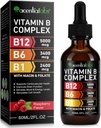 维生素B12 液体滴 - 有机维生素B12 亚语滴 - 有机维生素B-复合B5 泛神酸 - Vegan B12 亚语5000 mcg 与维生素B6,液体B12 甲基Cobalamin支持