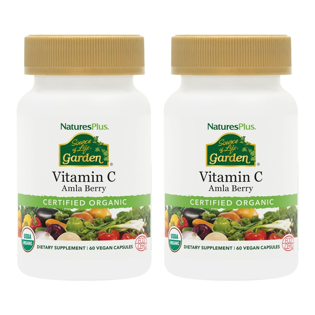 NaturesPlus 生活花园维生素来源 C - 60 Vegan Capsules, 包2 - 免疫系统支持 - 认证有机物,非GMO,Gluten Free - 60 总服务