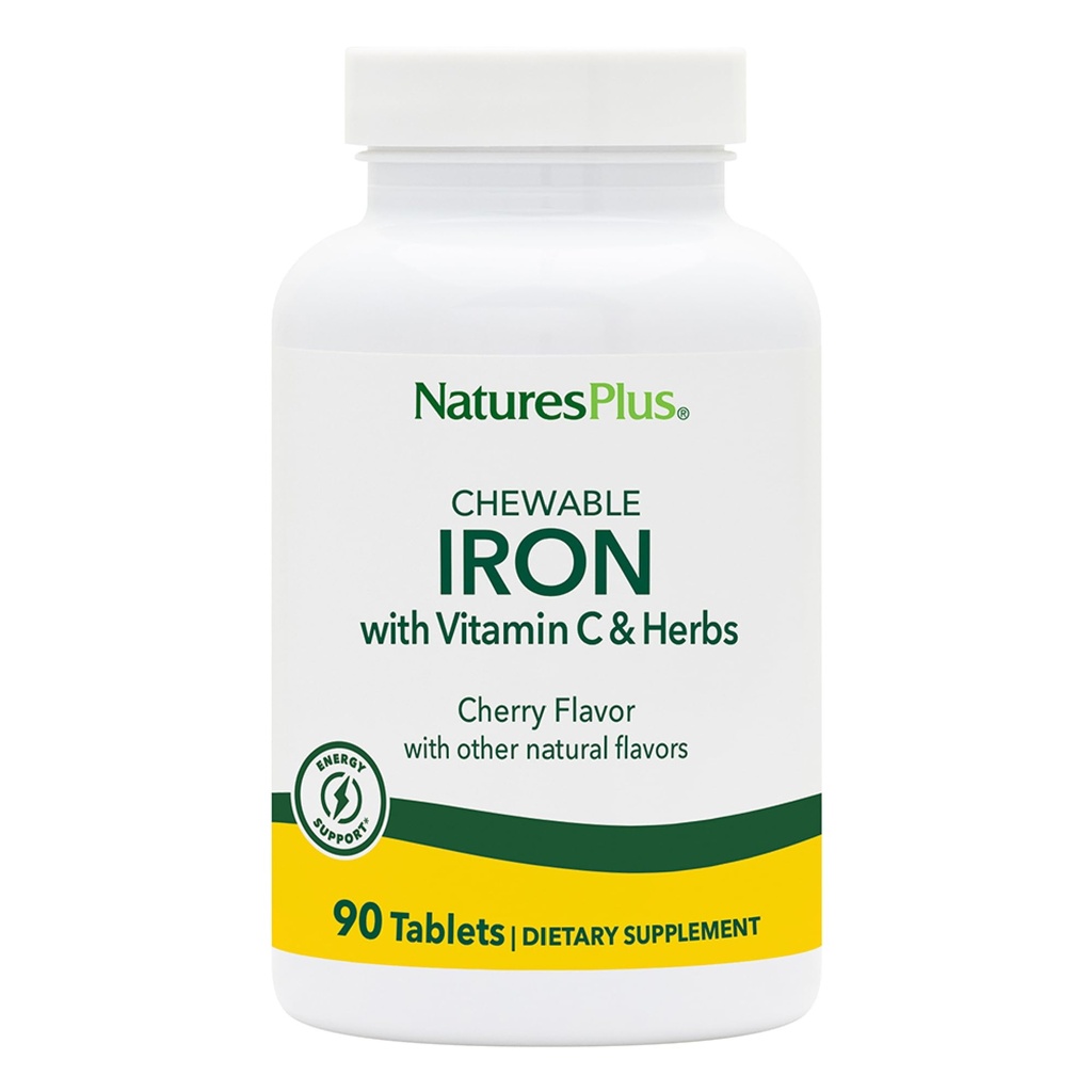 NaturesPlus 厨艺铁,樱桃 - 90片,包装2 - 支持健康血液和自然能源生产 - 配有维生素C和草药的高性能补充剂 - 180 总服务量