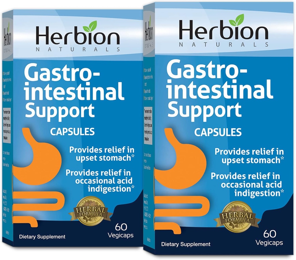 HERBION Naturals Gastro-肠道支持草药混合剂,用于修复胃部,胃肠健康和功能,偶有酸消化,健康肠胃花,60个Vegicaps - 包2