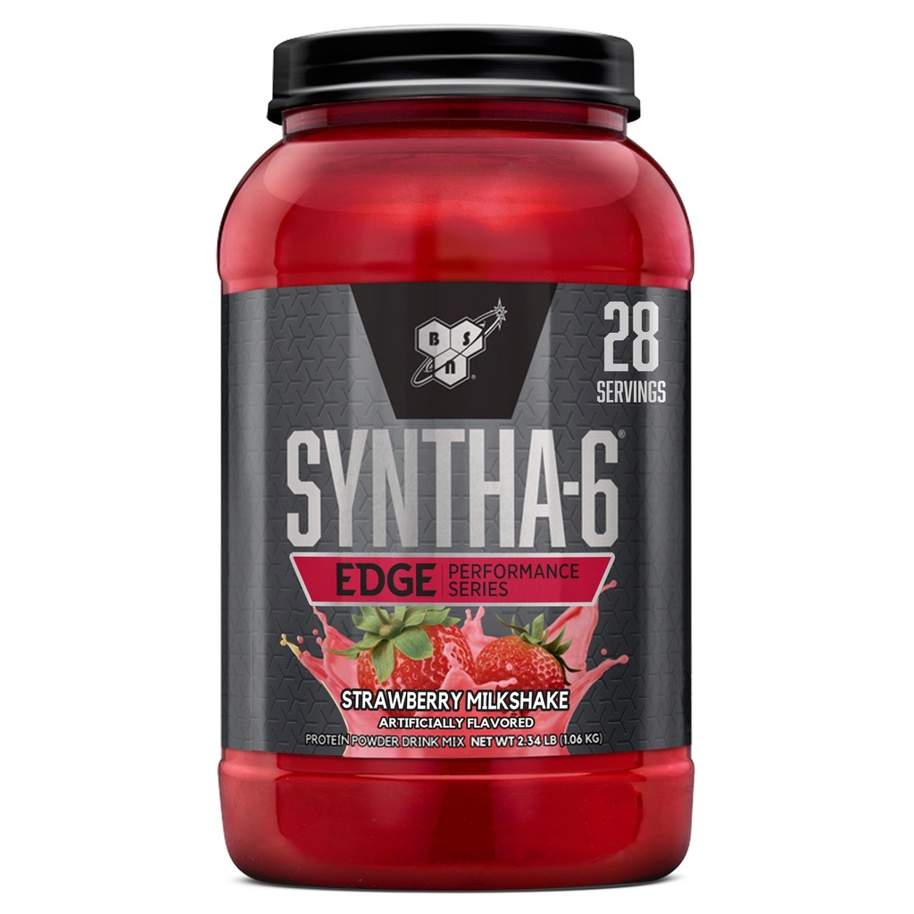 BSN SYNTHA-6 边蛋白粉、草莓蛋白粉加水解Whey、Micellar Casein、牛奶蛋白孤立酸盐、低糖、24g蛋白、草莓奶昔、28种服务