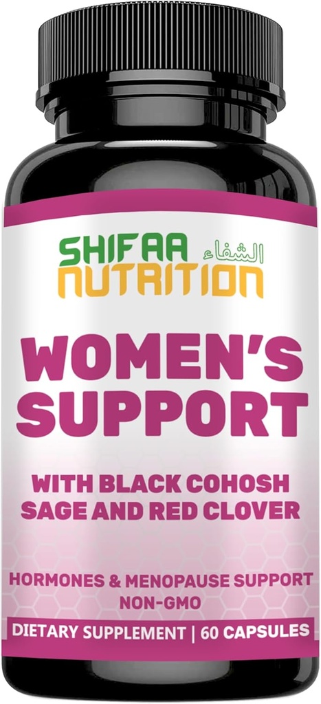 SHIFAA 营养激素平衡与更年期女性补充,更年期救济 - 支持热闪光,Mood Swings w/Black Cohosh & Red Clover Halal维生素,30种服务