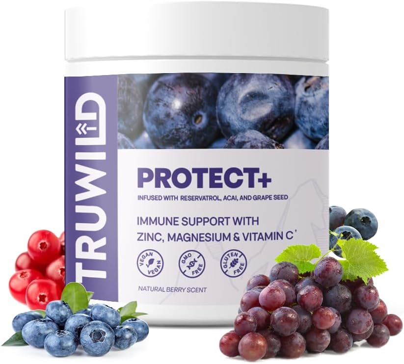 TruWild Protection+ Vegan Imune 支持和抗氧化剂,全部天然维生素C,锌,镁,resveratrol, Acai, 非转基因生物, Gluten Free Capsule Supplement in The USA cGMP, 30 services