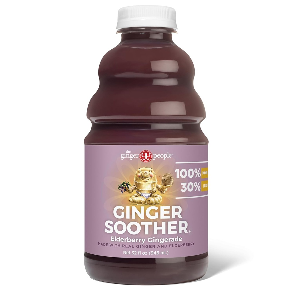 Ginger Soother Melderberry Gingarde – Immune Support, 30% 少甜,多姜, 真正的简单成份, 享受热或冷 - 32 Fl Oz 瓶(一包)