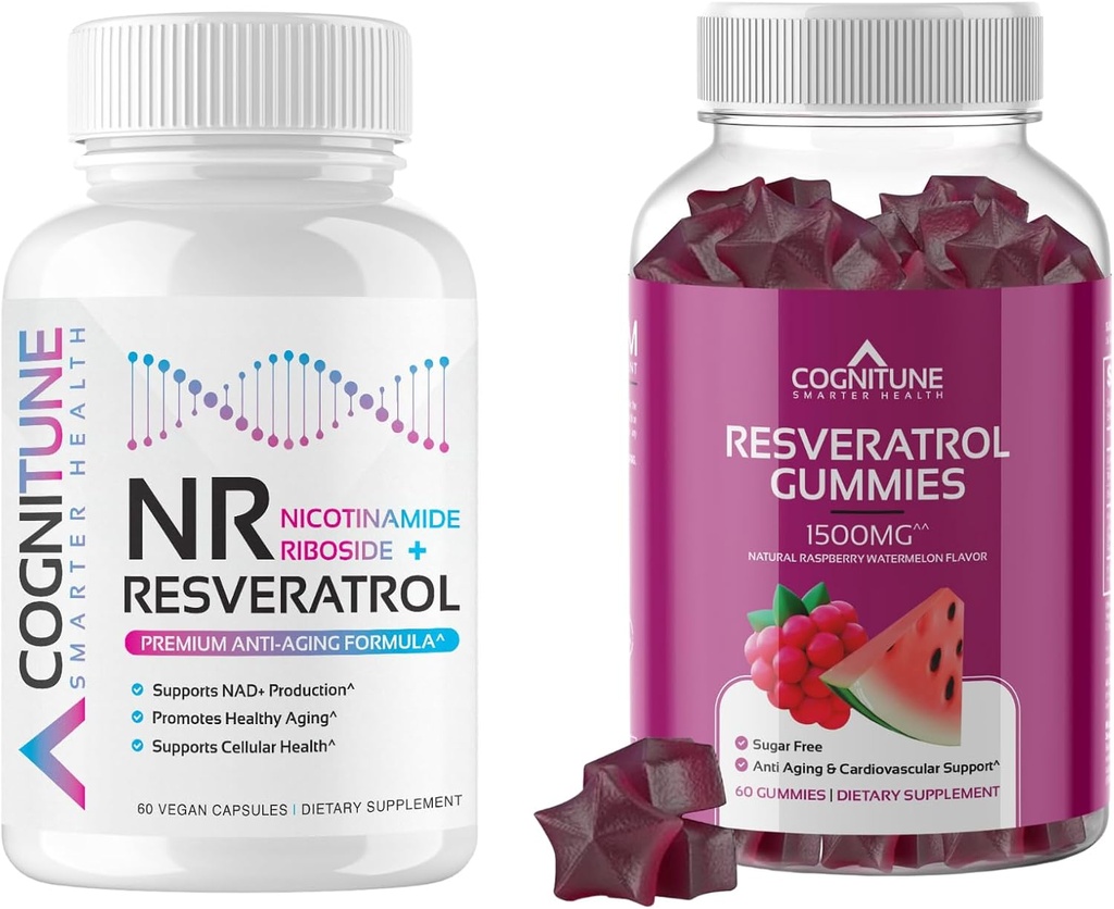 健康老龄化补充剂Bundle - Nicotinamide Ribsoside 复合体和Resveratrol Gummys - 5-in-1 抗衰老公式加Resveratrol Gummys