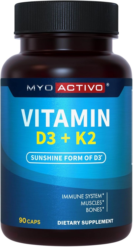 维生素D3 K2 补充 5000 IU & 200 mcg - 高吸收 D3 , 专利 MK7 & MK4, 心脏健康, 免疫支持, 90 植物卡普尔