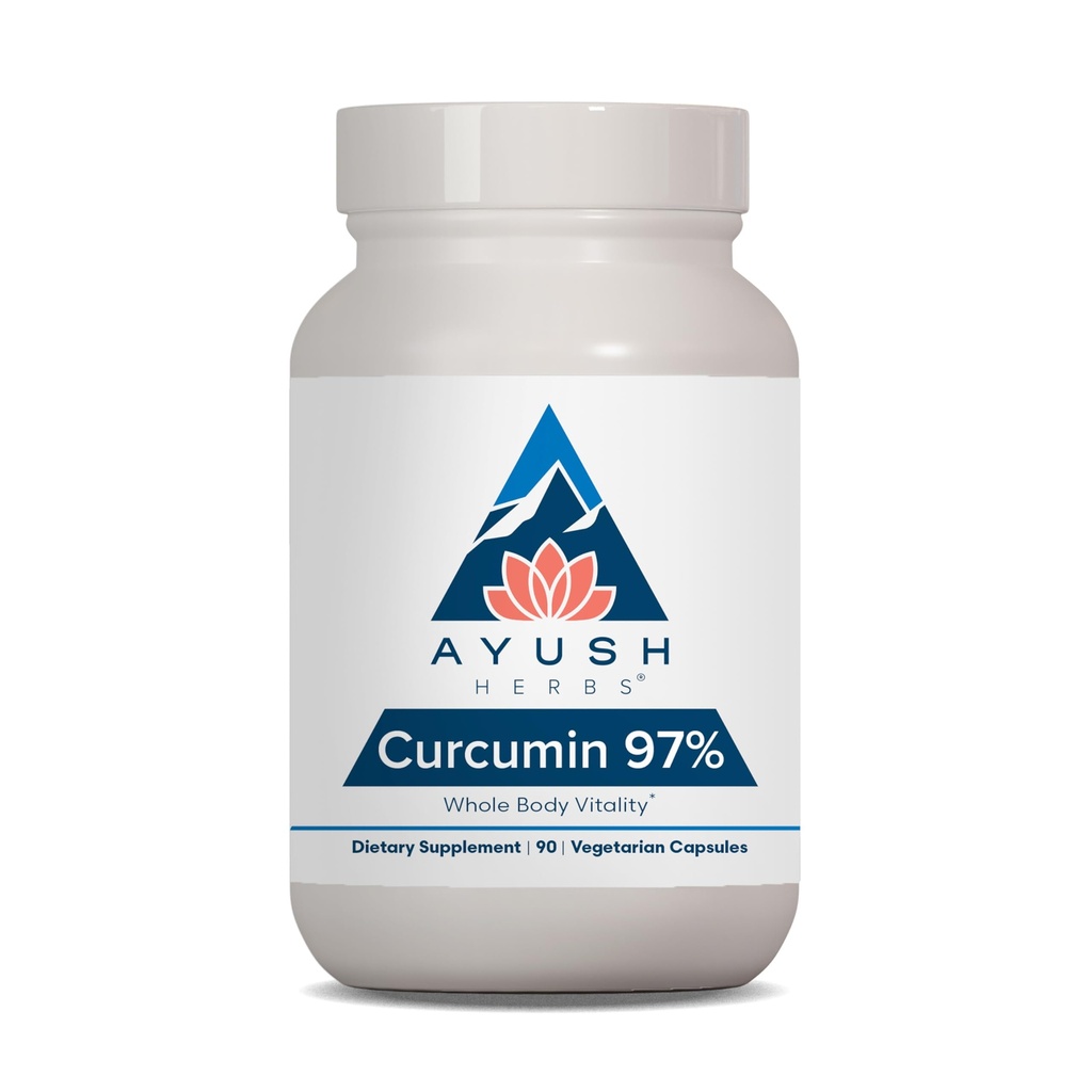Ayush Herbs Curcumin 97% - Curcumin 补充品, Premium Turmeric Root 补充品, Curcuminoids for Men and Men, 成人, Premium 联合支持, 力量与生命力 - 90 蔬菜卡普尔(1个计数)