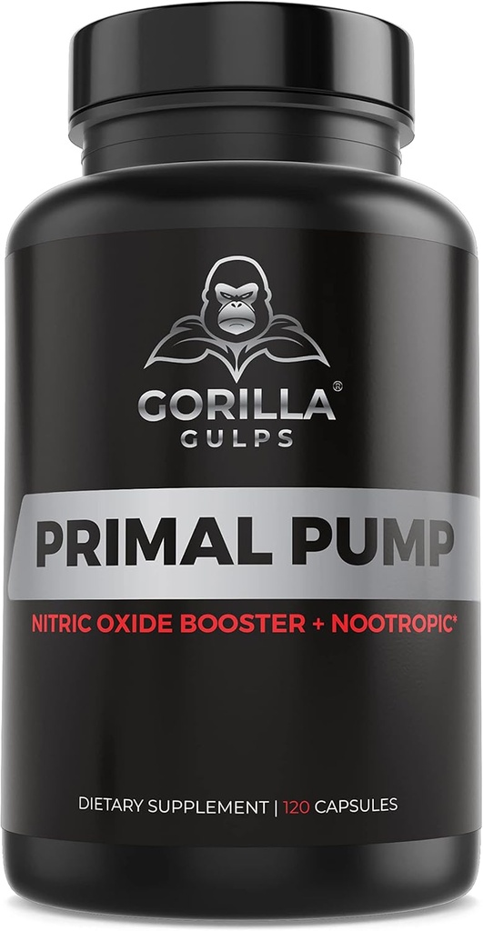 Gorilla Gulps - Primal Pump Nitric Oxide 补充 Nootropic 1500mg Nitrosigine L Arginine & Beet Root for Muscle growth, Pumps, 血流, 能量和焦点 - 最大强度预选工作