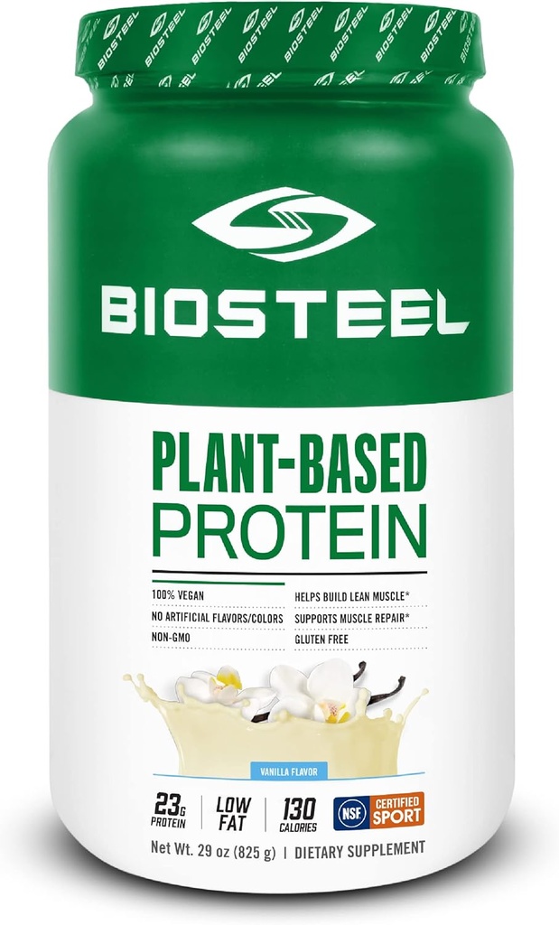 BioSteel Vegan蛋白粉 - 香草,NSF用于运动,1.8磅,22克蛋白,25种服务 - 植物基蛋白粉与棕米, Pea & Pumkin种子 - Premium 植物蛋白粉