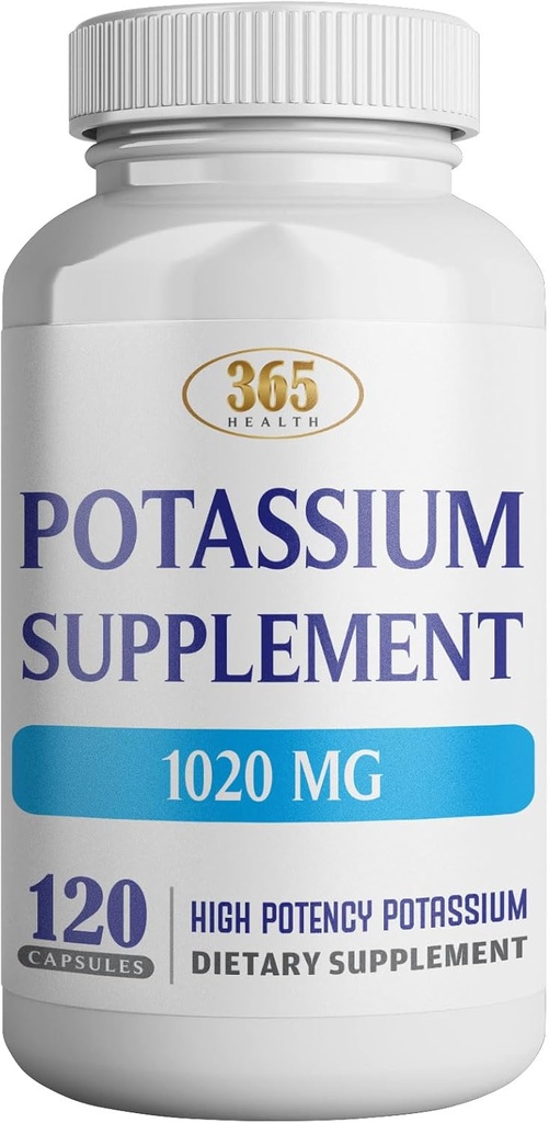 365 健康钾 补充 1020 mg → 碳酸钾 → Non-GMO → Gluten Free → 制造于美国 → 120 植物胶囊