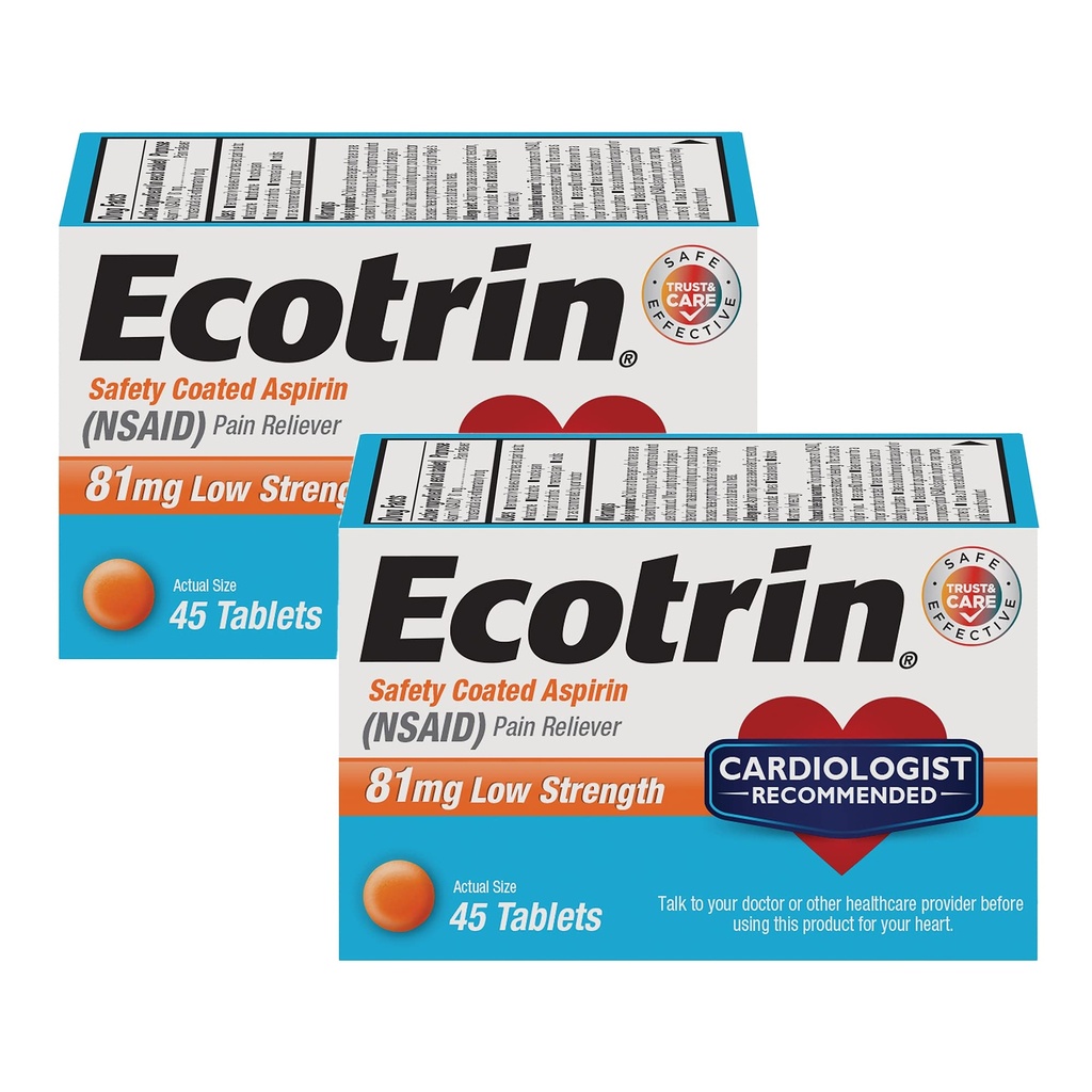 Ecotrin 低强度安全皮草, NSAID 81mg, 45 count(2 Pack)