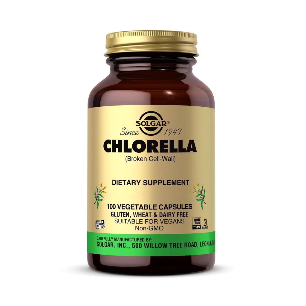Solgar Chlorella - 100 蔬菜瓶盖 - 最大吸收 - 非GMO, Vegan, Gluten Free, Kosher - 100 服务