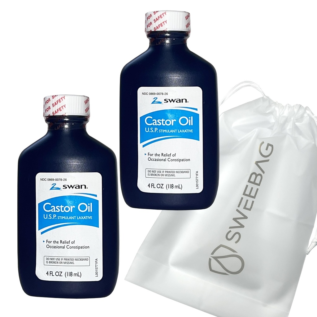 SWAN Castor Oil USP 100% 用于缓解偶发便秘的兴奋剂 4 Fl Oz (Pack of 2) 加袋坚固和防水