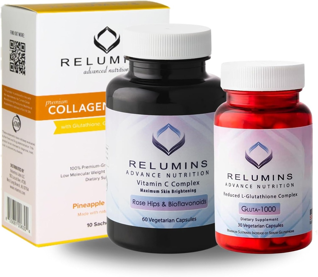 Relumins Premium Summer Glow Set – Collagen Pineapple, Glutathione 1000mg & Vitamin C – 抗氧化剂支持皮肤健康与整体健康 – 3-in-1 美丽与健康 Kit