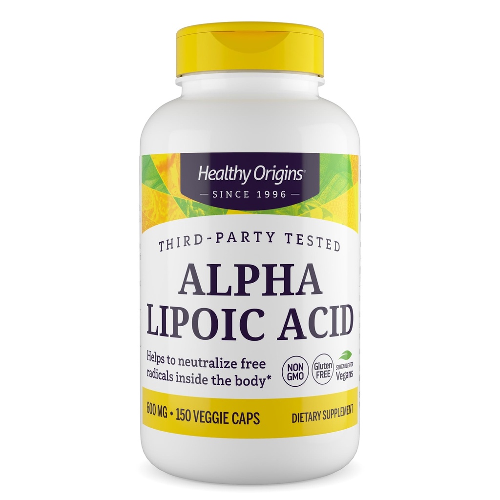 健康原产物 Alpha Lipoic Acid, 600 mg - Alpha Lipoic Acid 补充剂 - 抗氧化剂支持剂 - 不含葡萄糖补充剂 - 150 Veggie Capsules