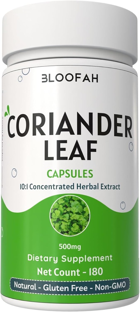 Coriander Leaf Capsules 500 mg 集中10:1 摘录 | Coriandrum sativum | 草药补充 | No fillers | Non-GMO | 植物日用公式(180个计数(一包))