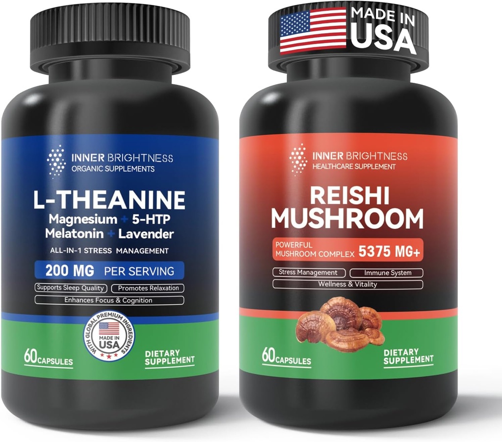 Reishi 蘑菇补充剂 Cordyceps + L Theanine 200mg, 镁, 5-HTP & Melatonin for Sleep, Focus & Mood Support
