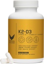高级K2D3,维生素K2 & D3 配有生物牡蛎黑辣椒,心脏双行动复合体,骨,免疫支持,5000 IU D3,100 mcg K2,蔬菜,60 Veggie Capsules