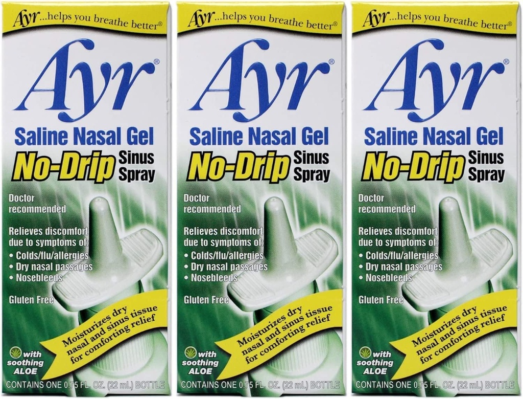 Ayr Saline Nasal Gel No-Drip Sinus Spray, 0.75 Fl Oz(3号包)