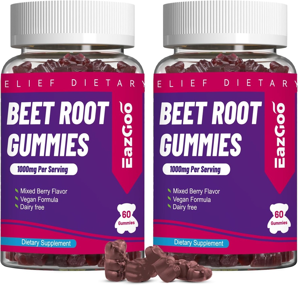 Beet Root Gummys, Beet Root Soft Chews with Beetroot, Grape种子提取 & Beet Root Powder, Vegan, Non-GMO, 120 计数