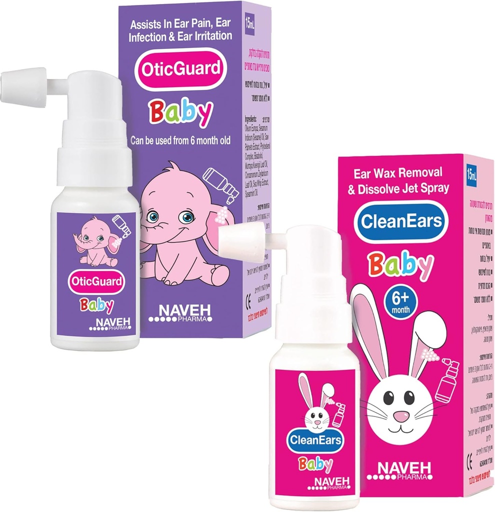 1个单位 Naveh Pharma Clean Ears Baby Earwax 清除喷雾器 1个Fl Oz + 1个单位 NAVEH PHARMA Otic Guard Baby Ear 感染喷雾器 0.5个Fl Oz