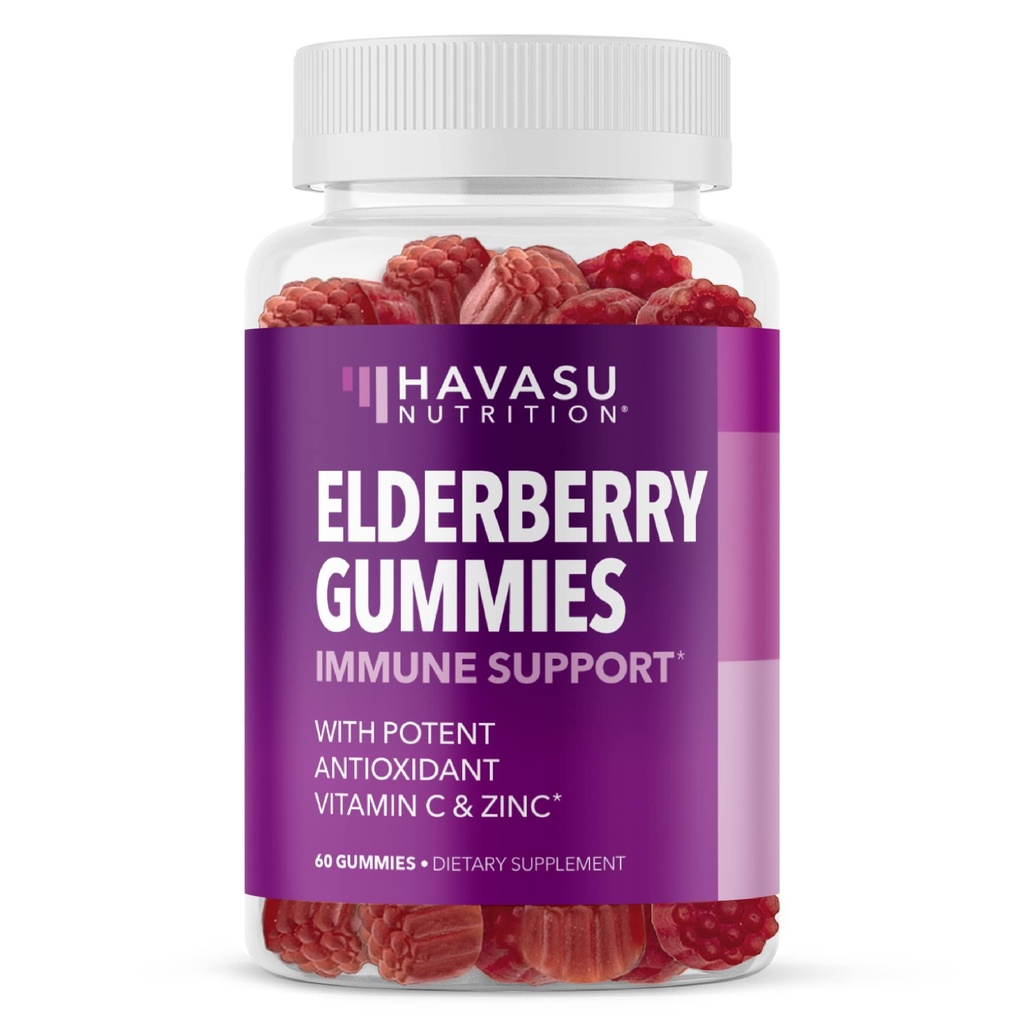 Sambucus Elderberry Gummys for adderns - 含有维生素C和锌的免疫支持补充剂 - 每日防御强化公式 - 60个计数,1个月供应,Berry Flavor - 方便健康
