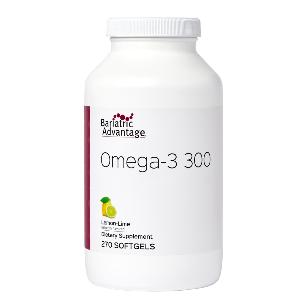 Bariatric Advantage Omega-3 300 EPA DHA 鱼油盖,集中来源于可持续来源的脂肪酸-柠檬酸,270软胶