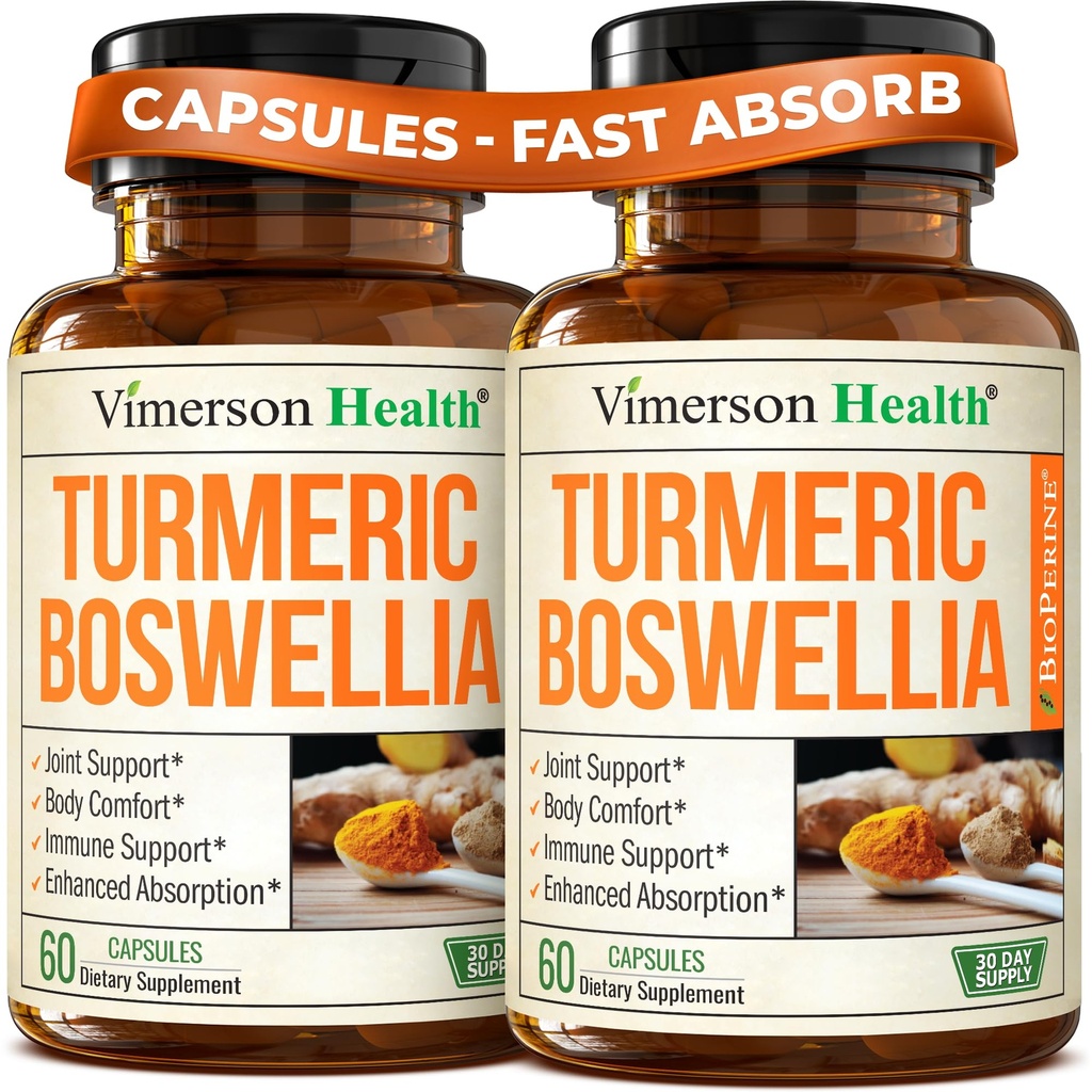 Boswellia Serrata 联合支助和炎症平衡图图案补充图案 — Turmeric Boswellia 配有 Ginger 和 Black Pepper 提取器,用于增强吸收 – 非 GMO - 2 pack