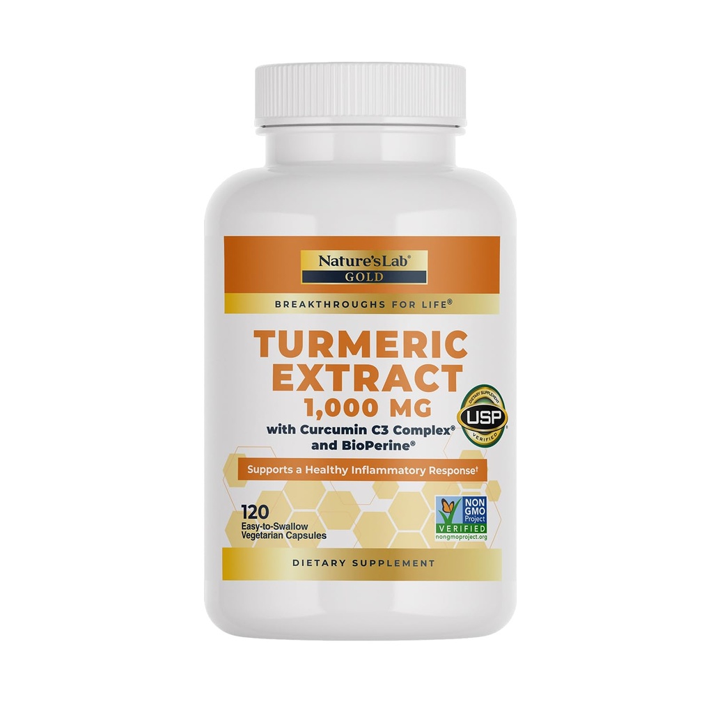Nature's Lab Turmeric Crucumin C3 Complex 1000mg - Turmeric 提取1000mg & BioPerine 5mg 标准化到95%,促进心血管,免疫,联合,皮肤健康 - 120 Capsules(60天供应)