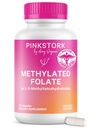Pink Stork Folate:甲基Folate - MTHFR酸,孕期叶酸的自然形式,为母亲+婴儿配制,女性拥有,60个卡普尔(包装5月Vary)