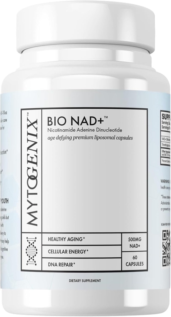 纯NAD+ Capsules - Nicotinamide Adenine Dinucleotide - NAD+ 补充 - 60 Capsules per Bottle - 500 mg NAD+ 每种服务 - 促进抗衰老 - 细胞健康和功能 - DNA修复