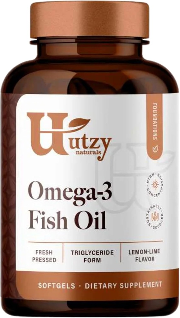 Utzy Naturals Omega-3 鱼油 | 800 mg Omega-3 | 与环保局和DHA | 天然柠檬火焰 | 60 软胶