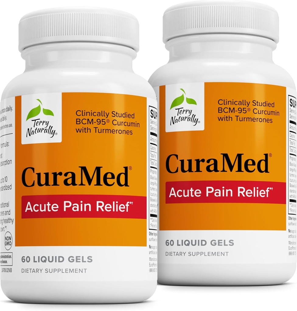 Terry自然CuraMed急性疼痛救济 -- -- 配有BCM-95 Curcumin & BOS-10 Boswellia -- -- 黑芝麻种子油,以支持对偶发不适症的救济 -- -- 60个液态宝石(包2)